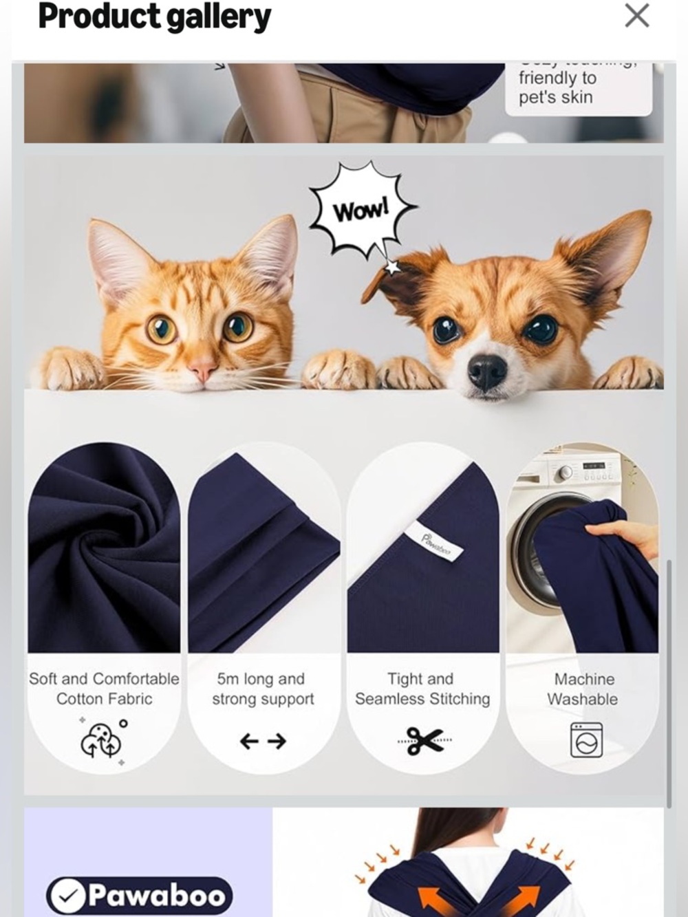 Pawaboo Pet Sling Carrier, Hands Free Dog  Sling for Small Dogs and Cats NEW - Picture 4 of 8
